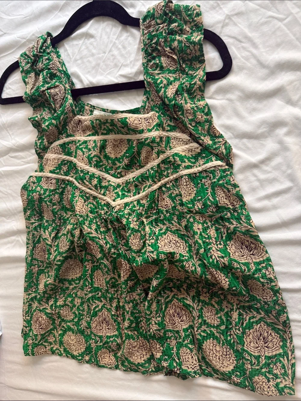 ba&sh Green and Cream Floral Sleeveless Blouse - Picture 3 of 5